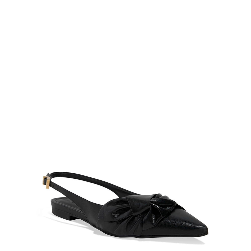 Sapatilha Santa Lolla Preta Couro Slingback Laço