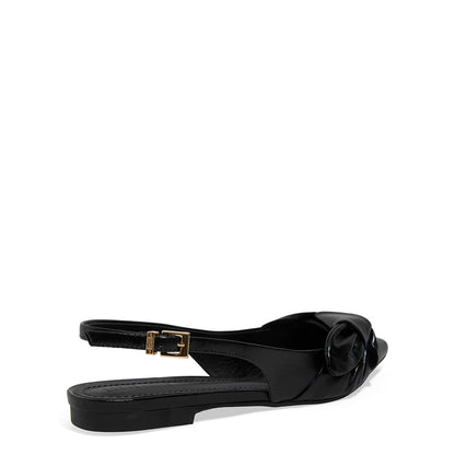 Sapatilha Santa Lolla Preta Couro Slingback Laço