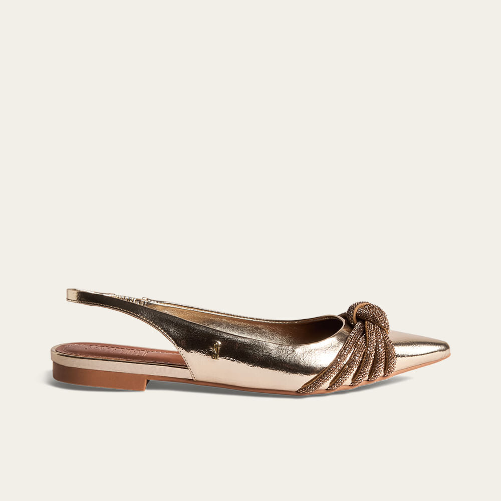 Sapatilha Slingback Santa Lolla Dourada Strass