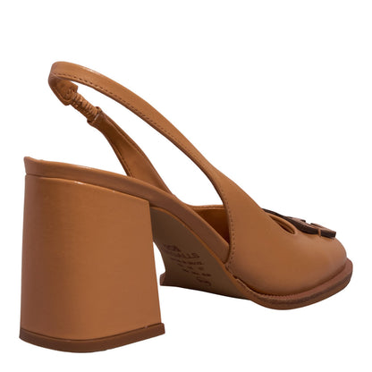 Scarpin Degalls Caramelo Couro Salto Bloco