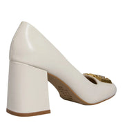 Scarpin Degalls Off White Couro Monograma Salto Grosso