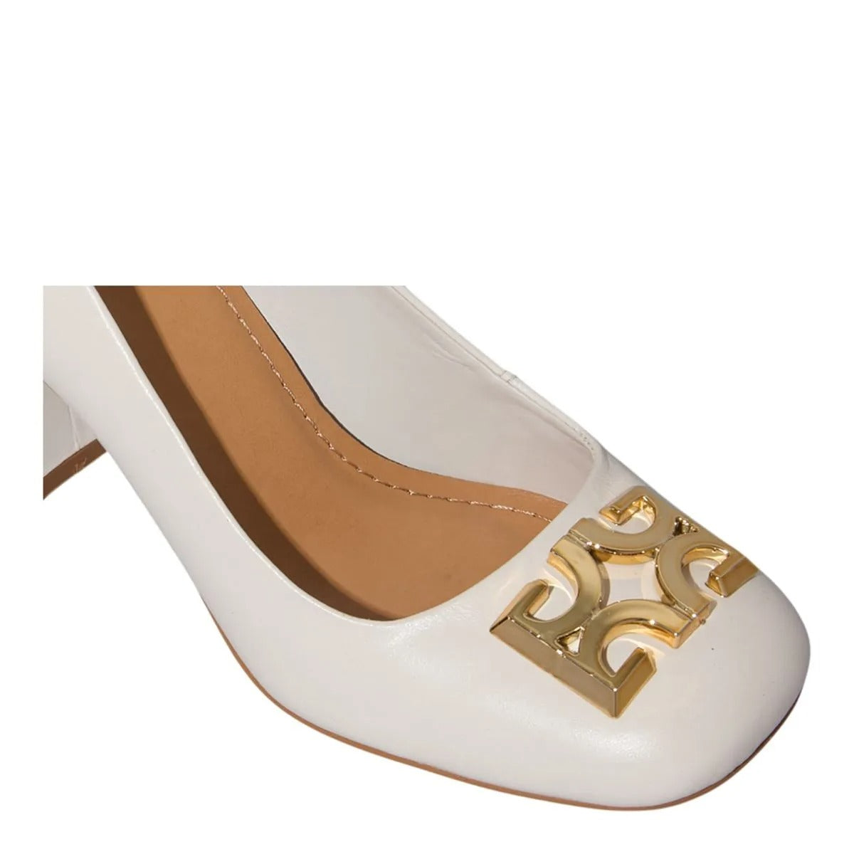 Scarpin Degalls Off White Couro Monograma Salto Grosso