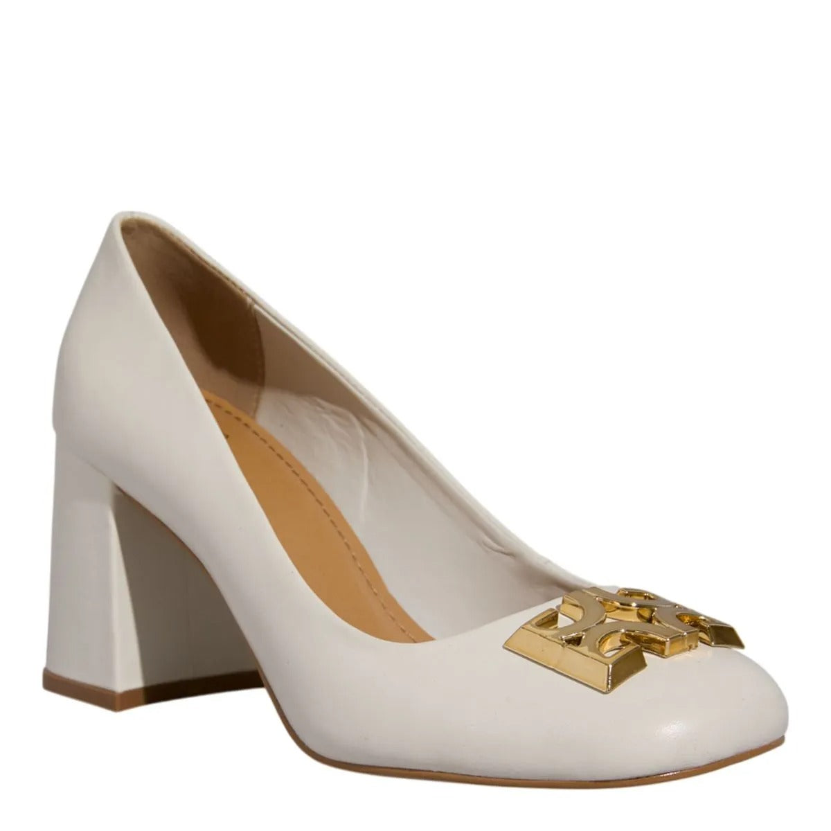 Scarpin Degalls Off White Couro Monograma Salto Grosso