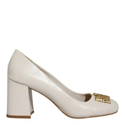 Scarpin Degalls Off White Couro Monograma Salto Grosso