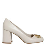 Scarpin Degalls Off White Couro Monograma Salto Grosso