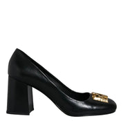 Scarpin Degalls Preto Couro Monograma Salto Grosso