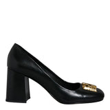 Scarpin Degalls Preto Couro Monograma Salto Grosso