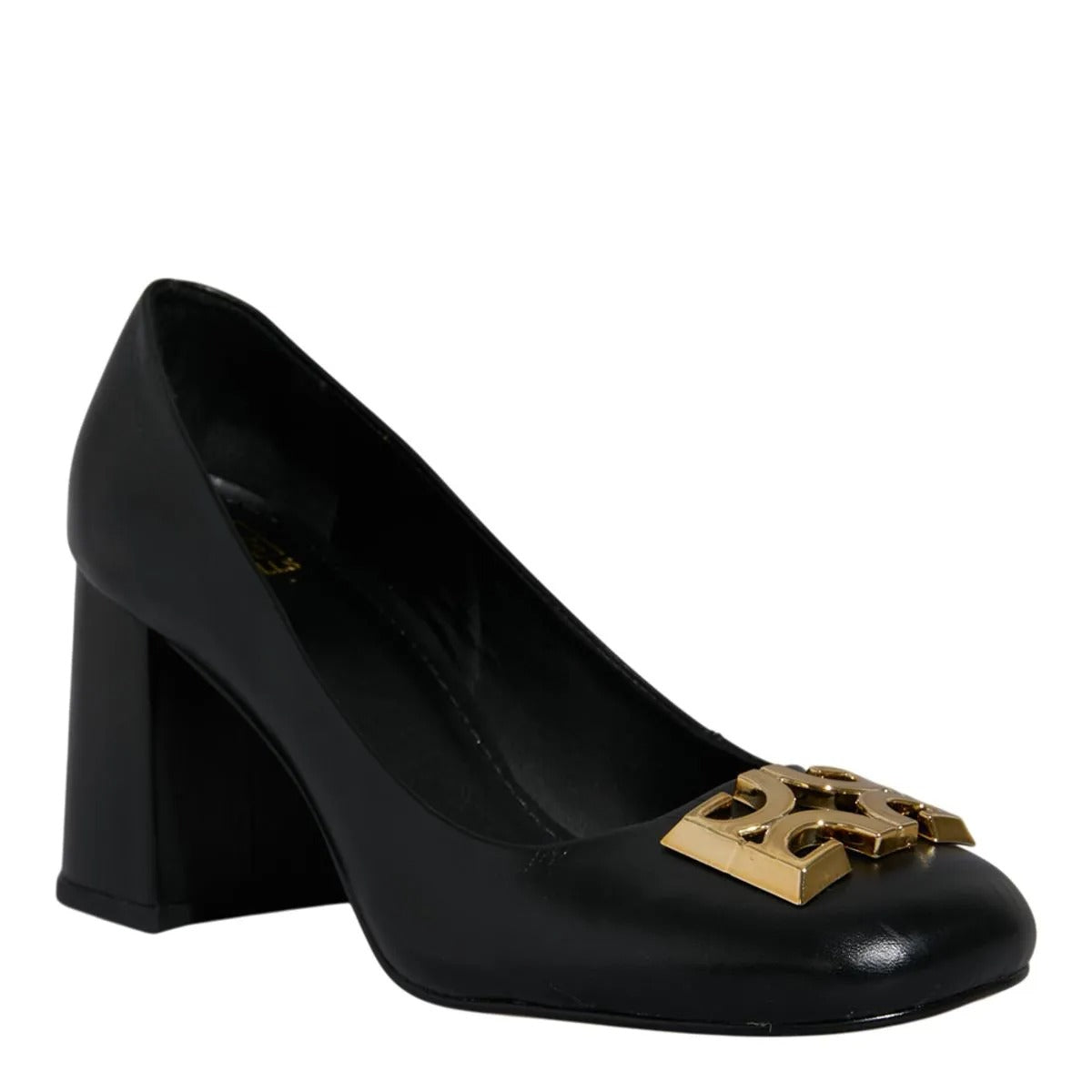 Scarpin Degalls Preto Couro Monograma Salto Grosso