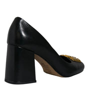 Scarpin Degalls Preto Couro Monograma Salto Grosso