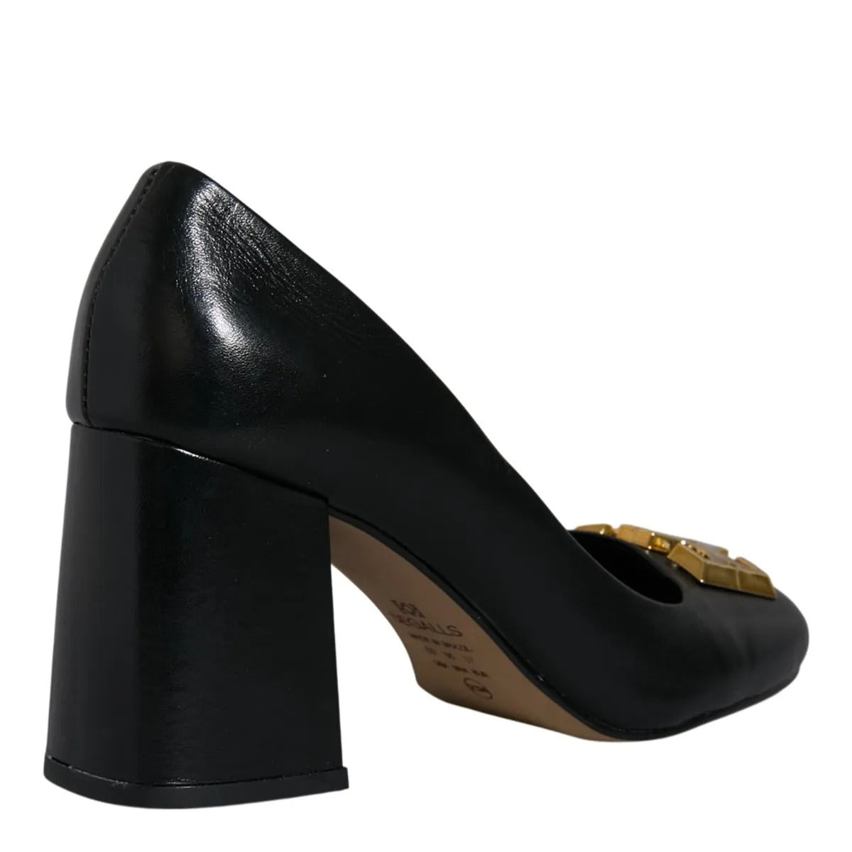 Scarpin Degalls Preto Couro Monograma Salto Grosso