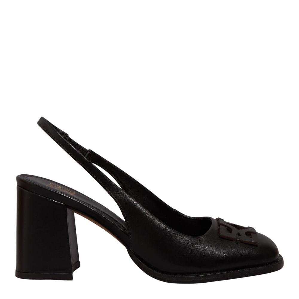 Scarpin Degalls Preto Couro Salto Bloco