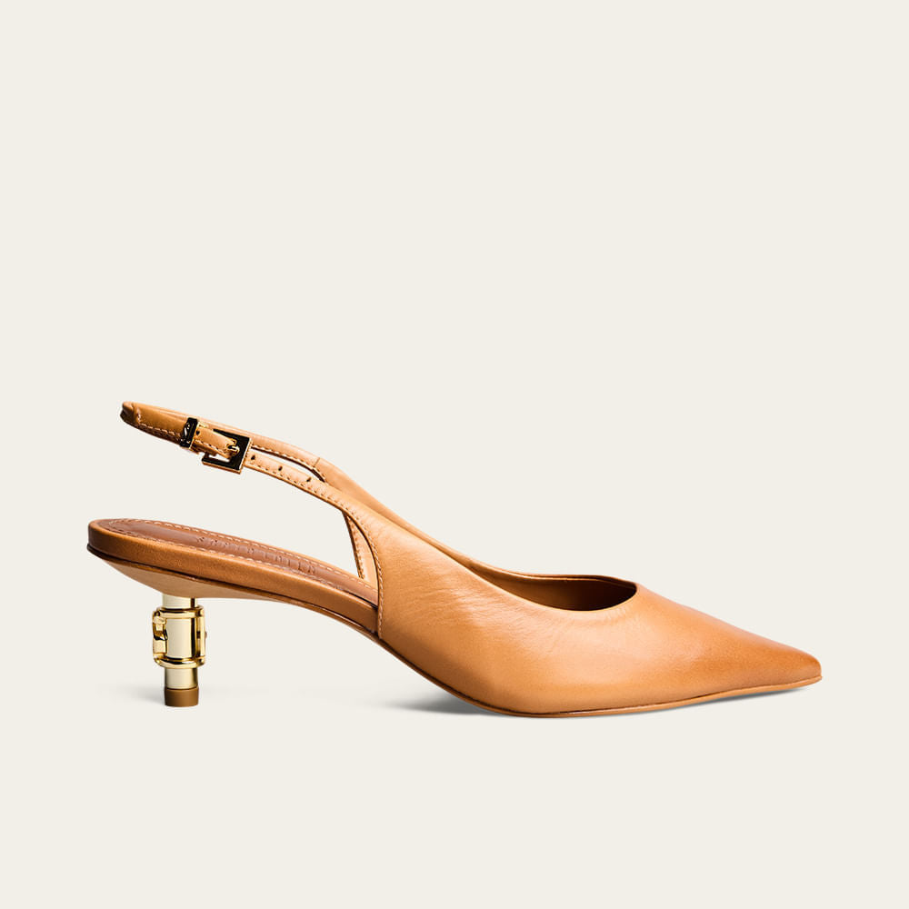 Scarpin Santa Lolla Caramelo Couro Slingback