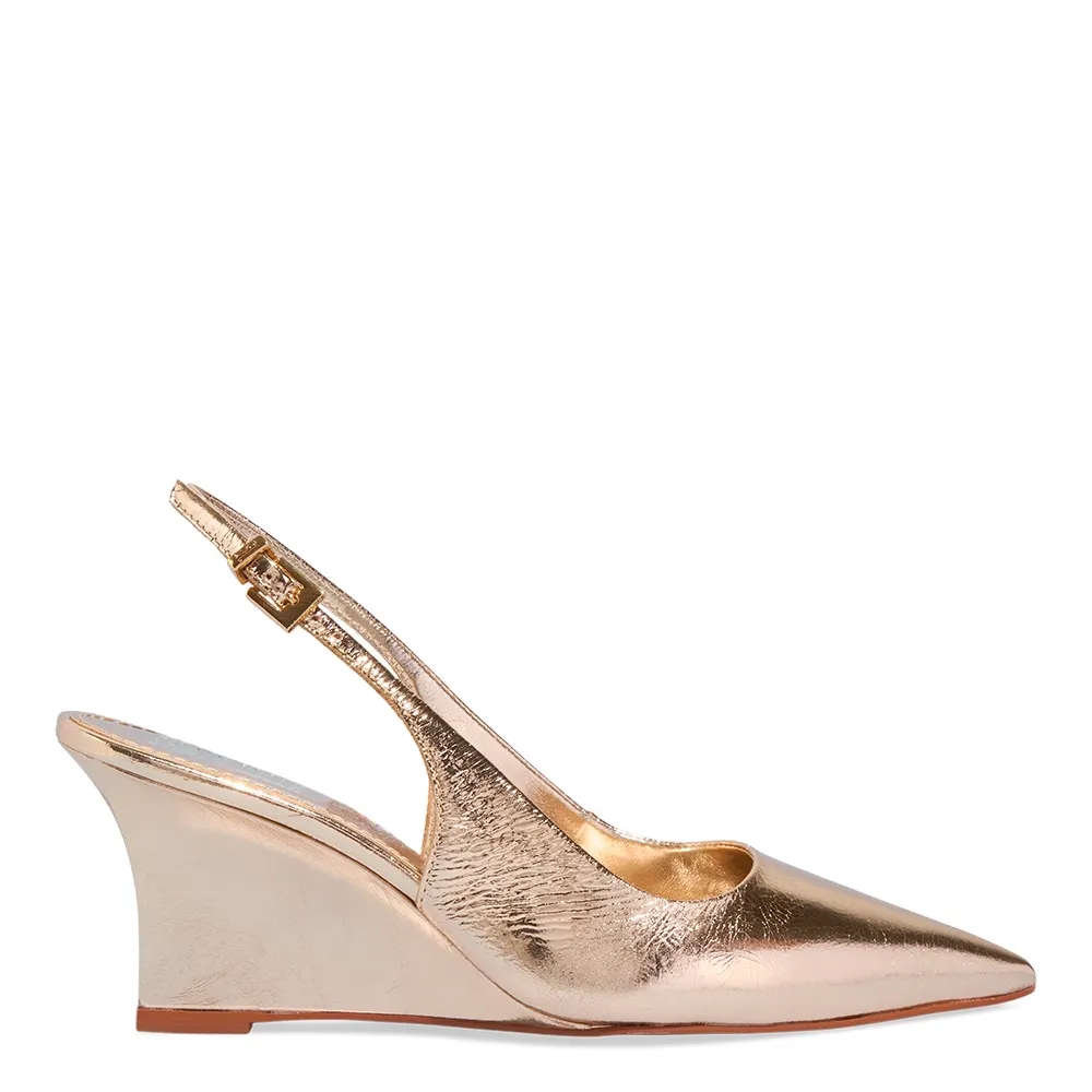 Scarpin Santa Lolla Dourado Slingback Salto Anabela