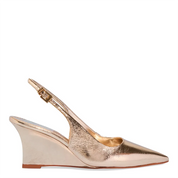 Scarpin Santa Lolla Dourado Slingback Salto Anabela