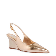 Scarpin Santa Lolla Dourado Slingback Salto Anabela