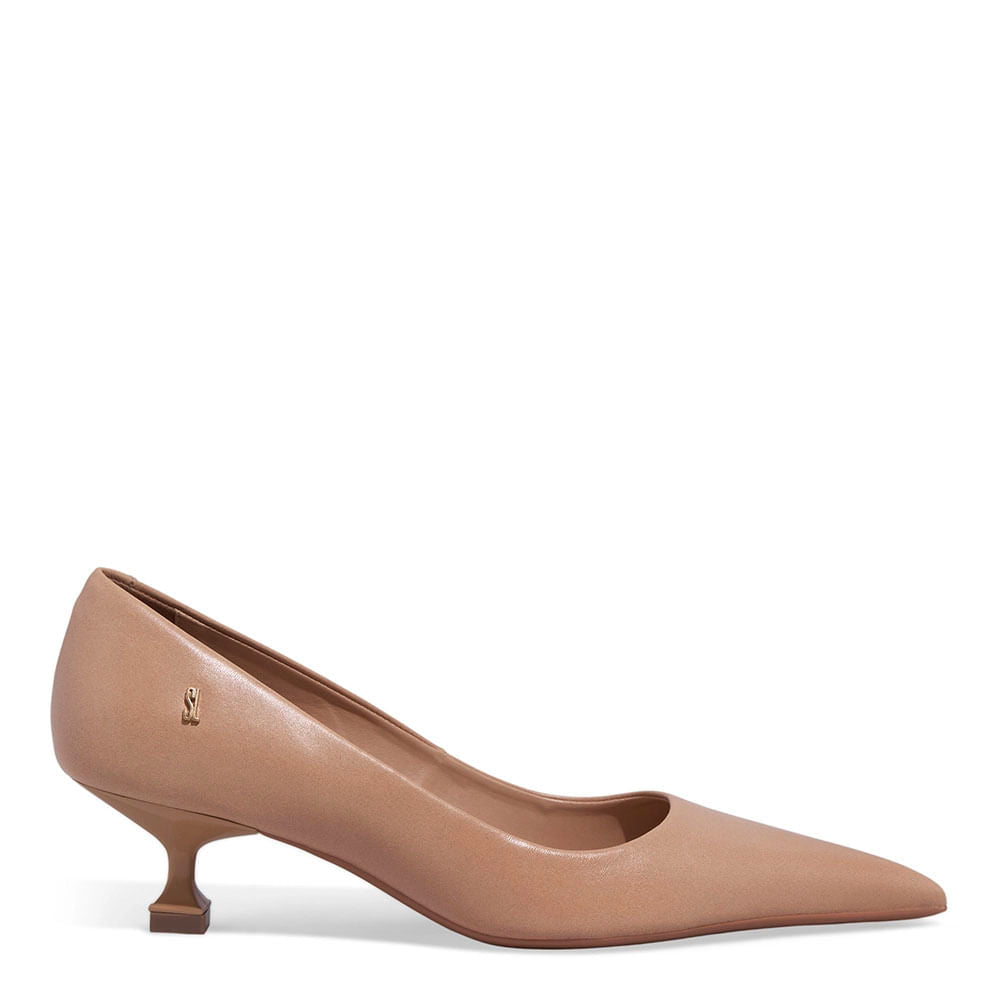 Scarpin Santa Lolla Nude Couro Salto Baixo