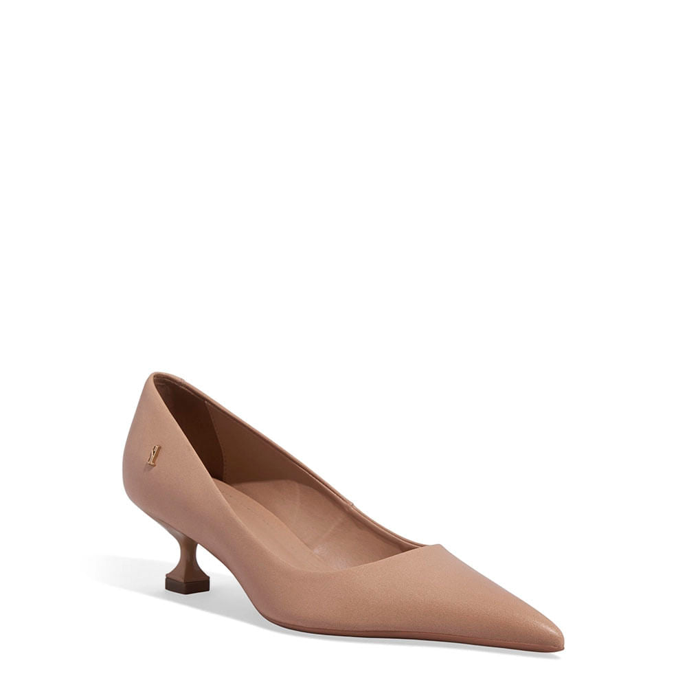 Scarpin Santa Lolla Nude Couro Salto Baixo