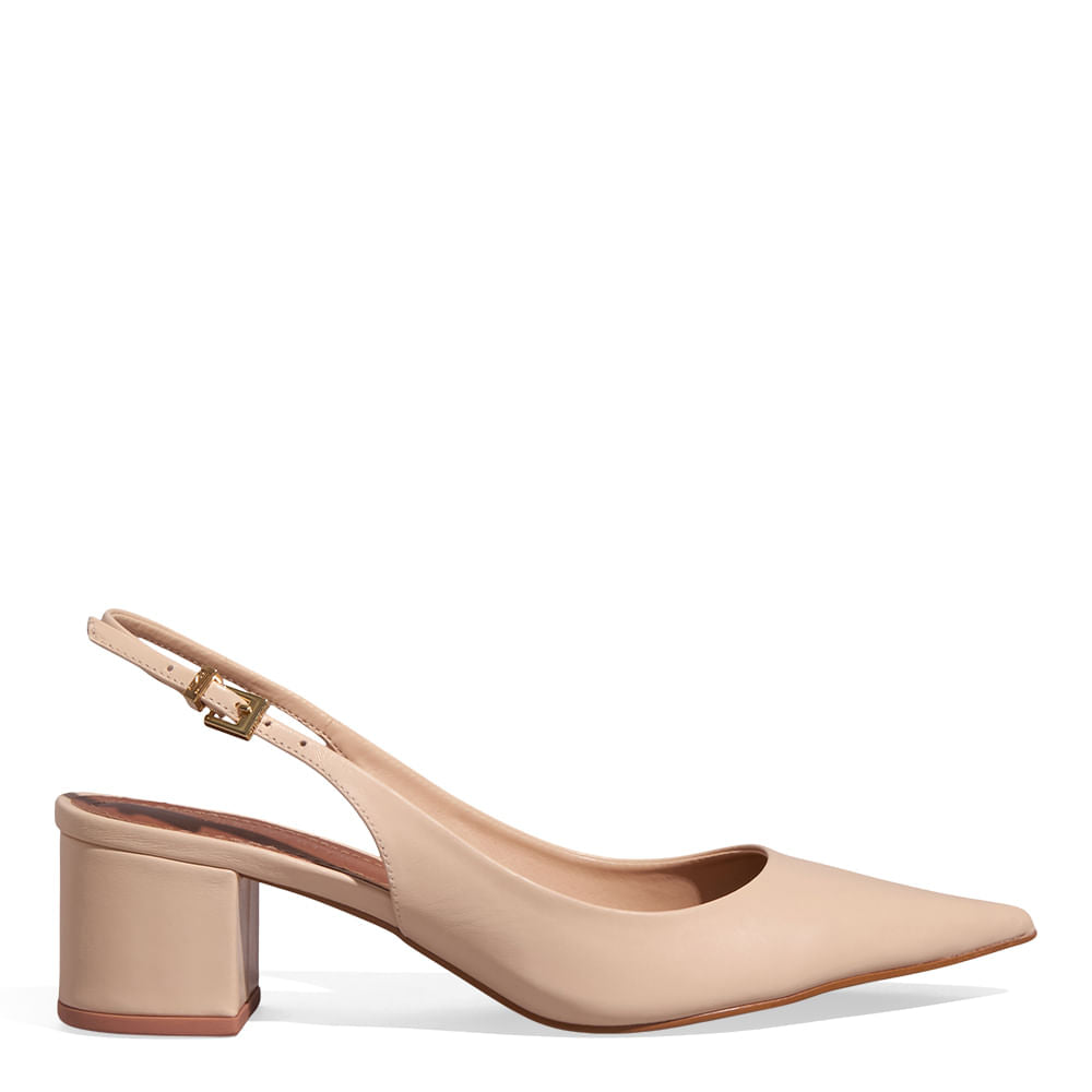 Scarpin Santa Lolla Nude Couro Slingback Salto Bloco
