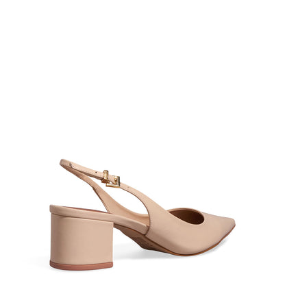 Scarpin Santa Lolla Nude Couro Slingback Salto Bloco