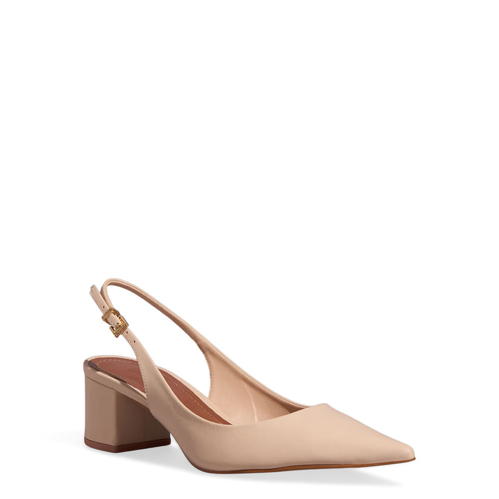Scarpin Santa Lolla Nude Couro Slingback Salto Bloco