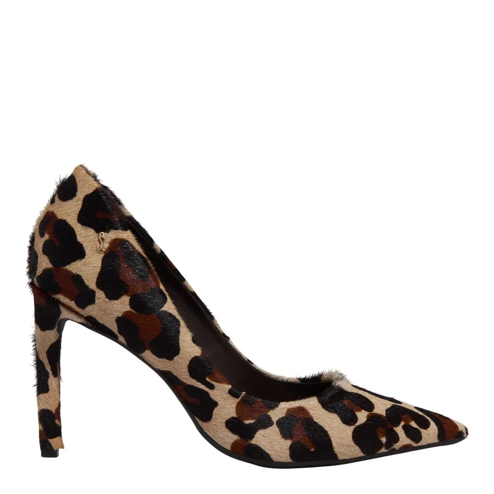 Scarpin Santa Lolla Onça Couro Com Pelo Salto Alto
