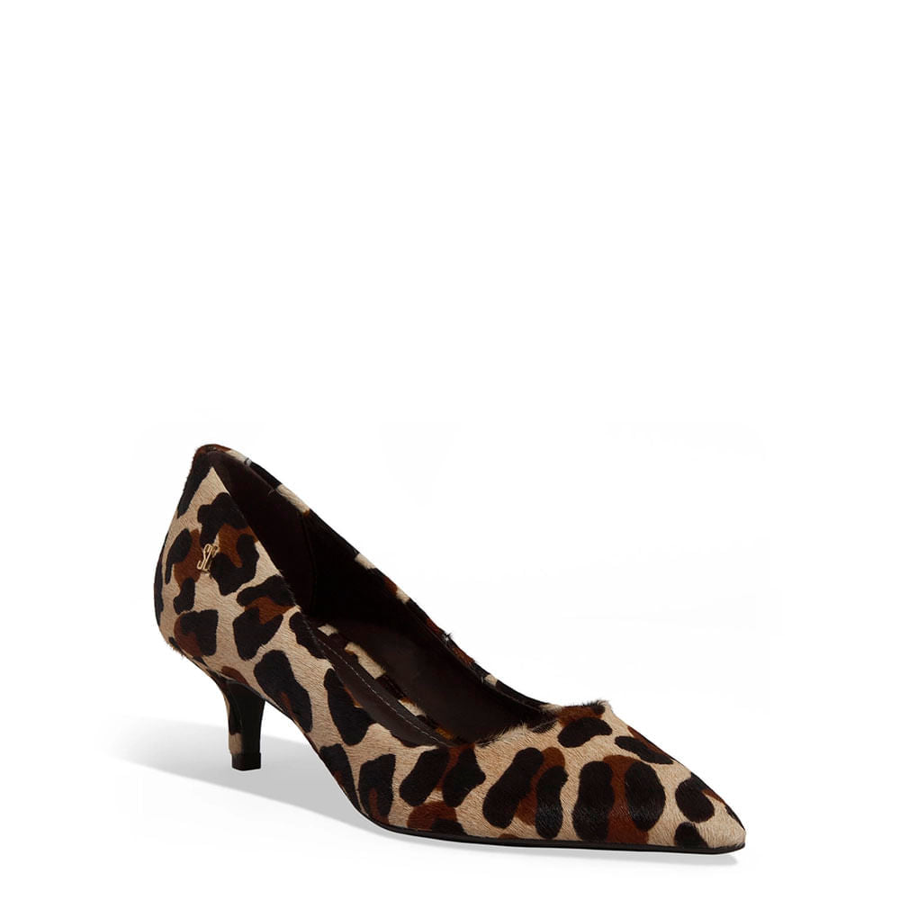 Scarpin Santa Lolla Onça Couro Com Pelo Salto Baixo