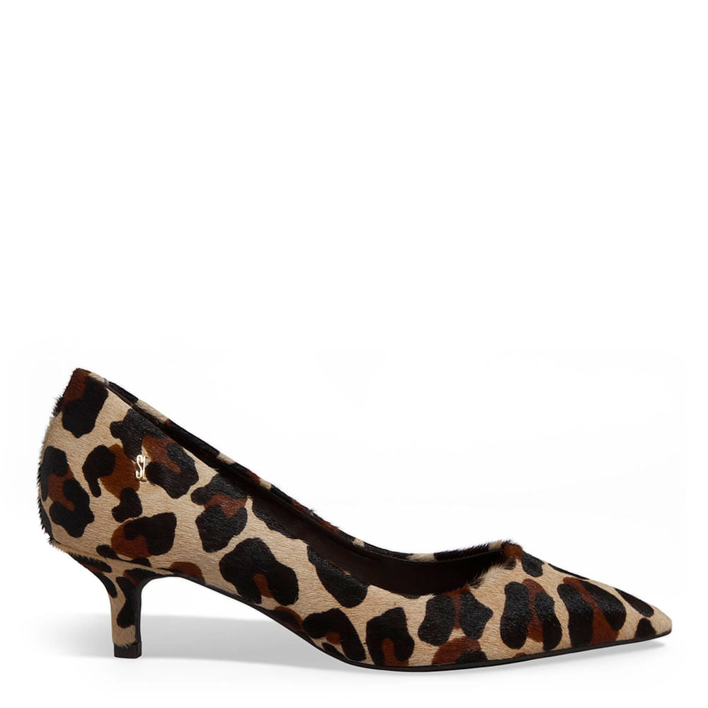 Scarpin Santa Lolla Onça Couro Com Pelo Salto Baixo