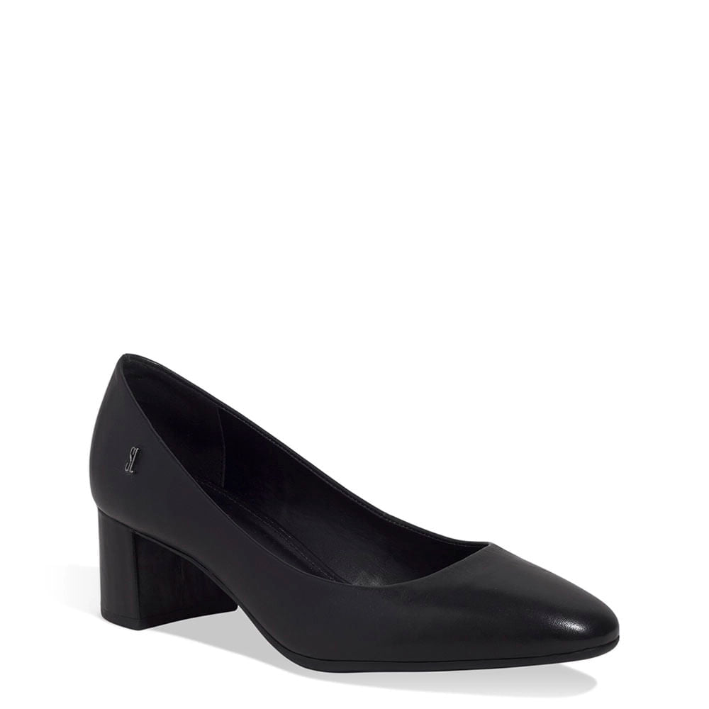 Scarpin Santa Lolla Preto Couro Salto Bloco