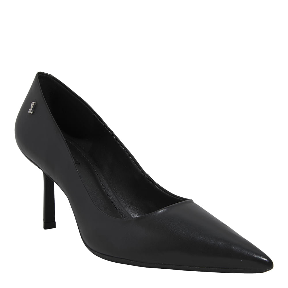 Scarpin Santa Lolla Preto Couro Salto Fino