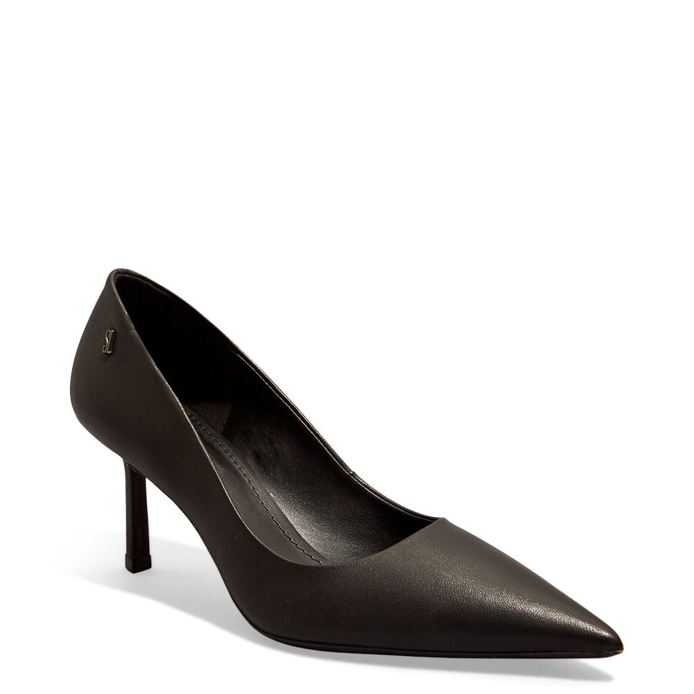 Scarpin Santa Lolla Preto Couro Salto Fino