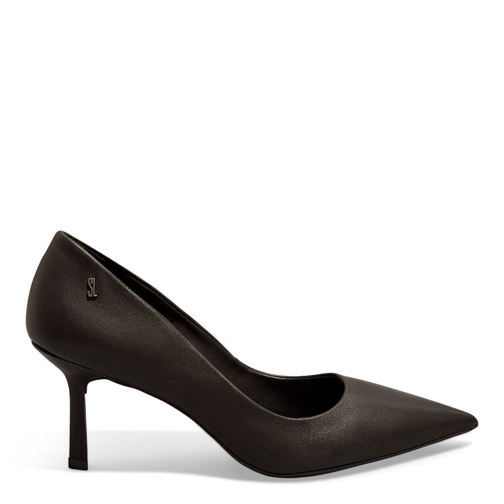 Scarpin Santa Lolla Preto Couro Salto Fino