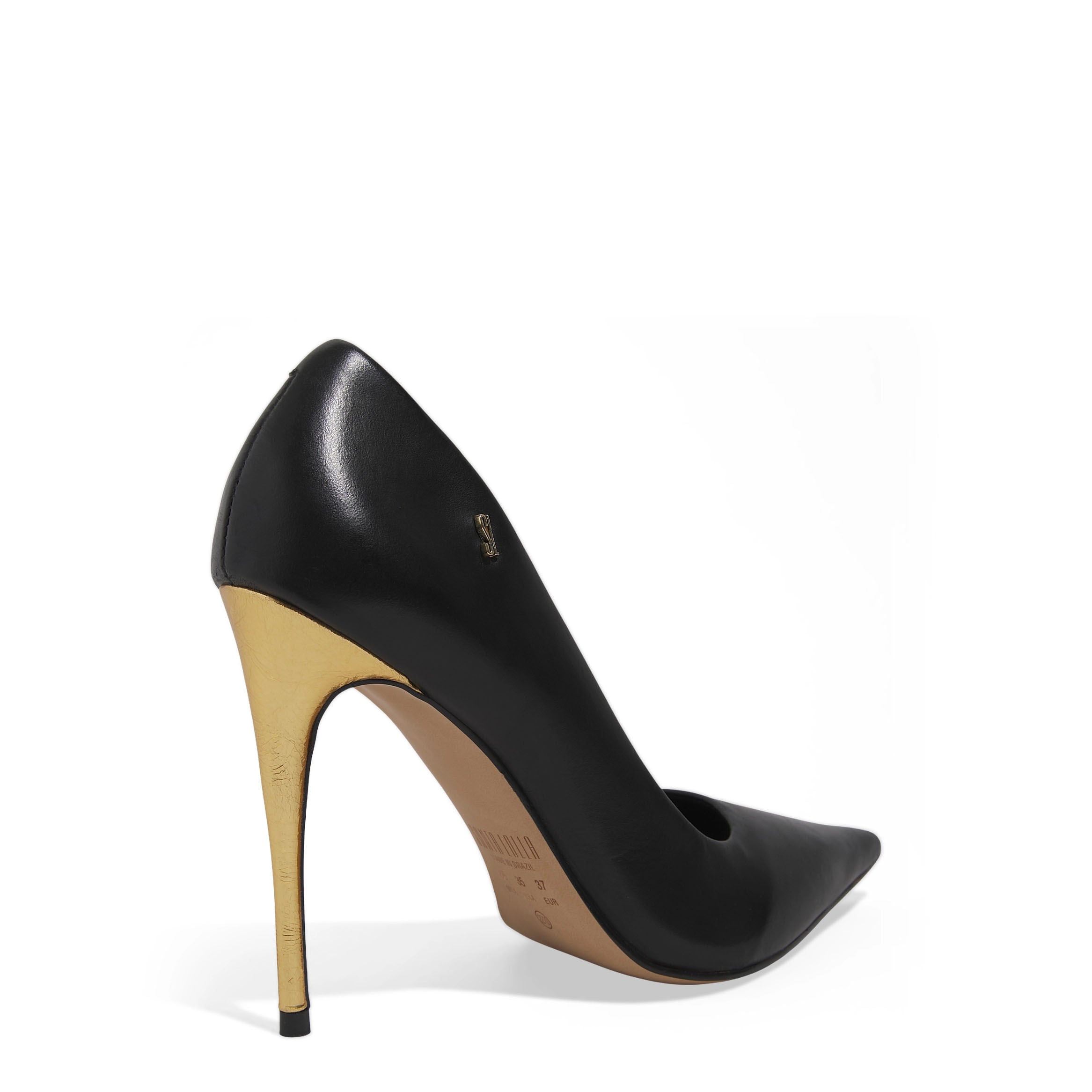 Scarpin Santa Lolla Preto Couro Salto Fino