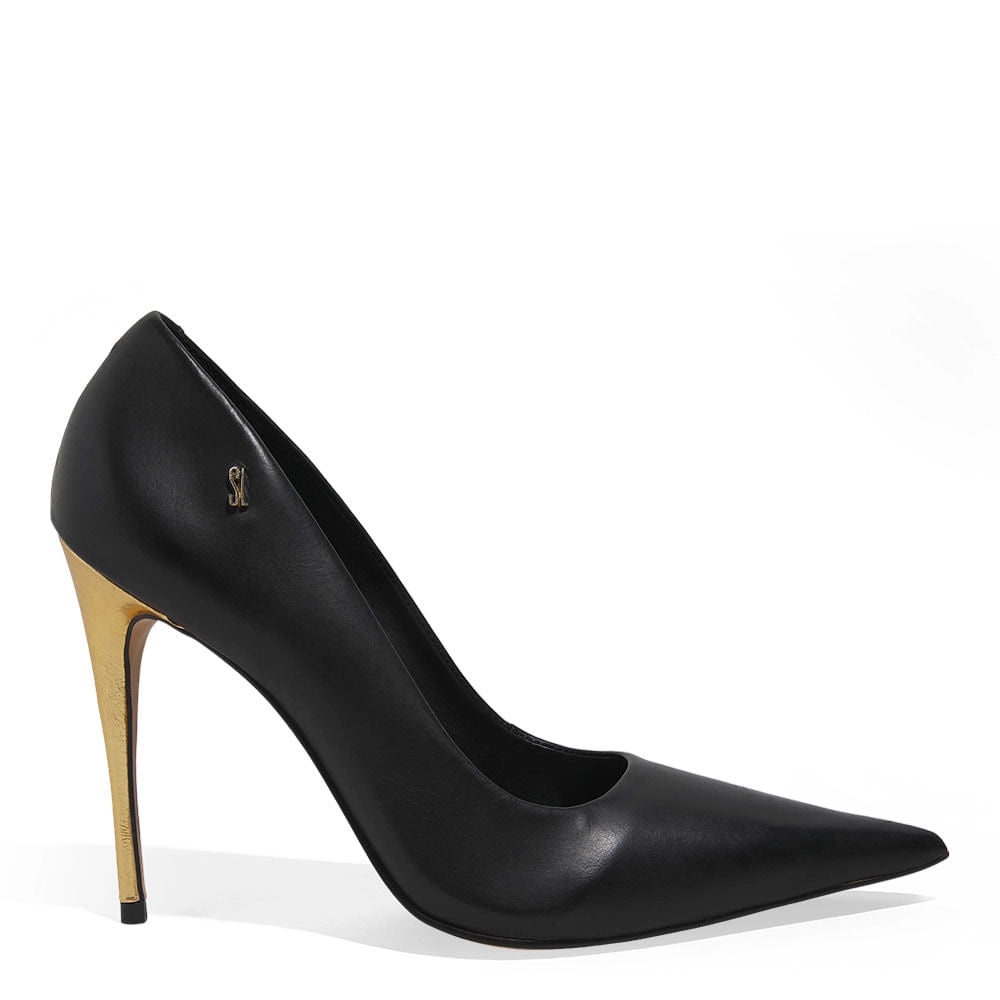 Scarpin Santa Lolla Preto Couro Salto Fino