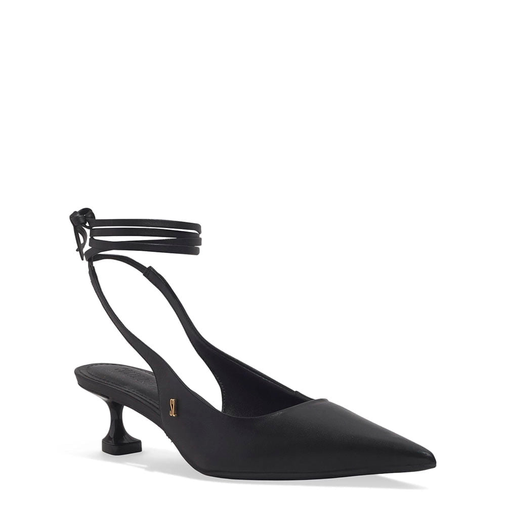 Scarpin Santa Lolla Preto Couro Slingback Amarração