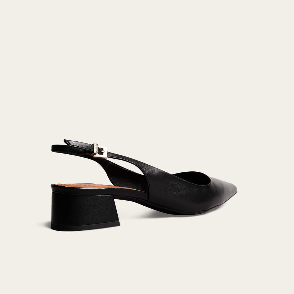 Scarpin Santa Lolla Preto Couro Slingback Salto Bloco