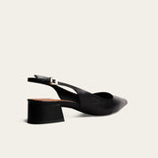 Scarpin Santa Lolla Preto Couro Slingback Salto Bloco