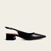 Scarpin Santa Lolla Preto Couro Slingback Salto Bloco