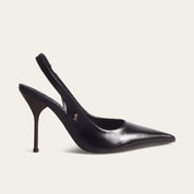 Scarpin Santa Lolla Preto Couro Slingback Salto Fino