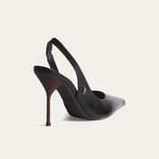 Scarpin Santa Lolla Preto Couro Slingback Salto Fino