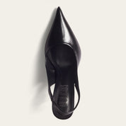 Scarpin Santa Lolla Preto Couro Slingback Salto Fino
