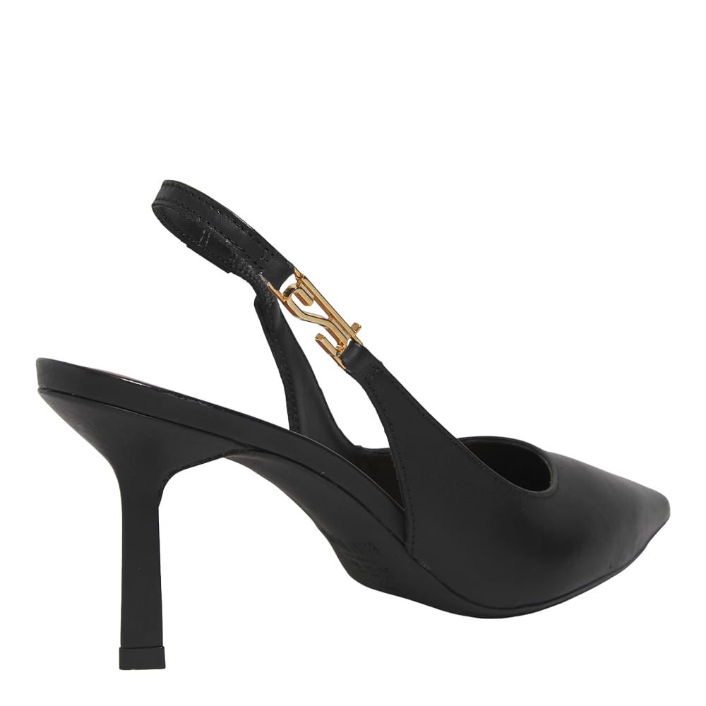 Scarpin Santa Lolla Preto Couro Slingback Salto Fino
