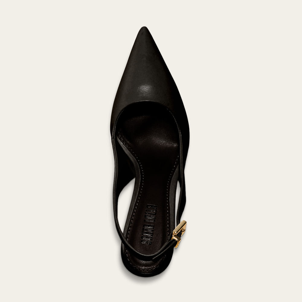 Scarpin Santa Lolla Preto Couro Slingback Salto Fino