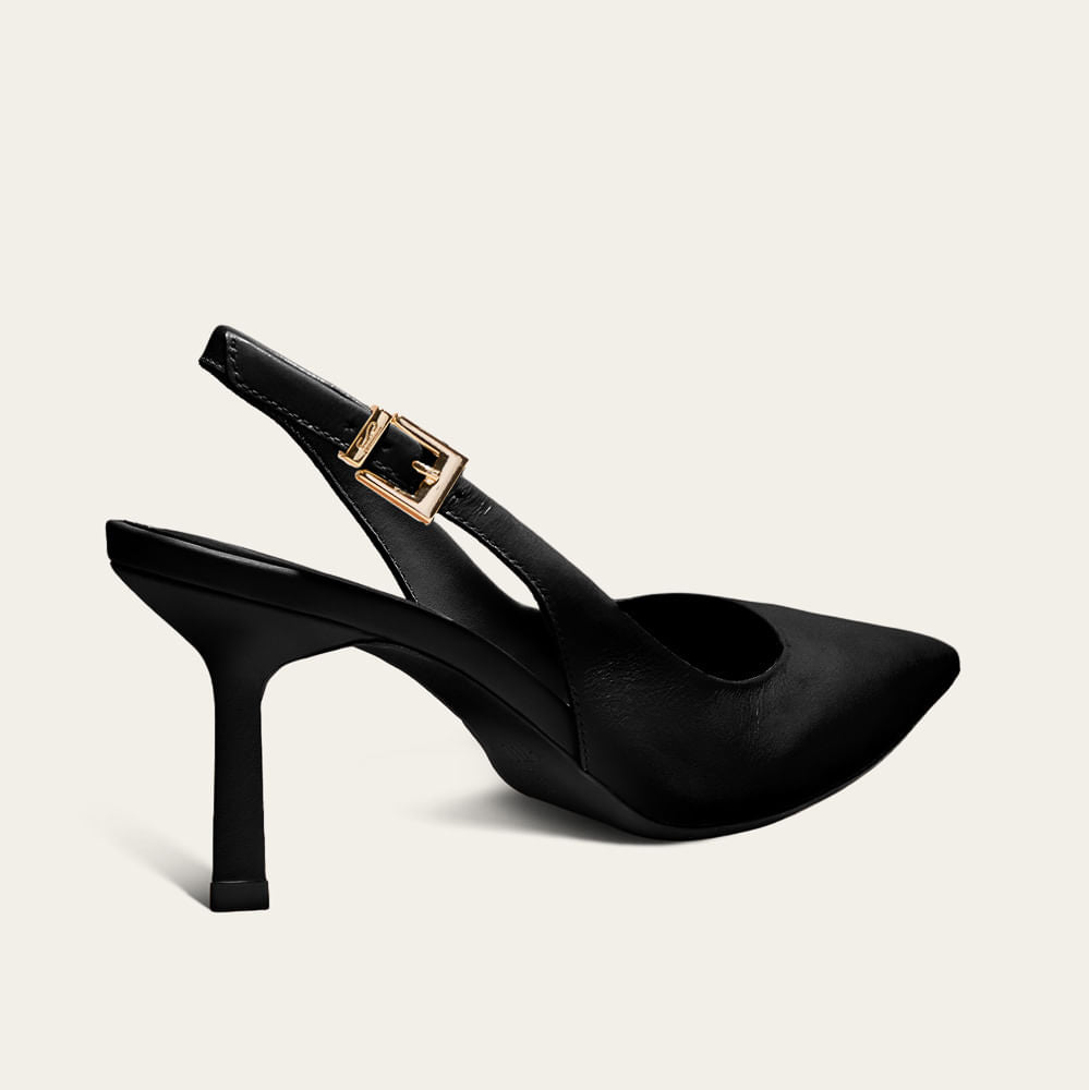 Scarpin Santa Lolla Preto Couro Slingback Salto Fino