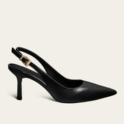 Scarpin Santa Lolla Preto Couro Slingback Salto Fino