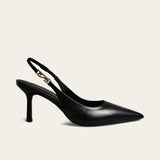 Scarpin Santa Lolla Preto Couro Slingback Salto Fino