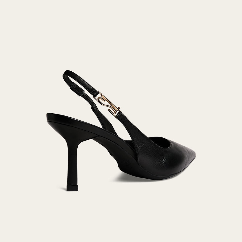 Scarpin Santa Lolla Preto Couro Slingback Salto Fino
