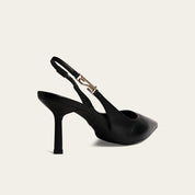 Scarpin Santa Lolla Preto Couro Slingback Salto Fino