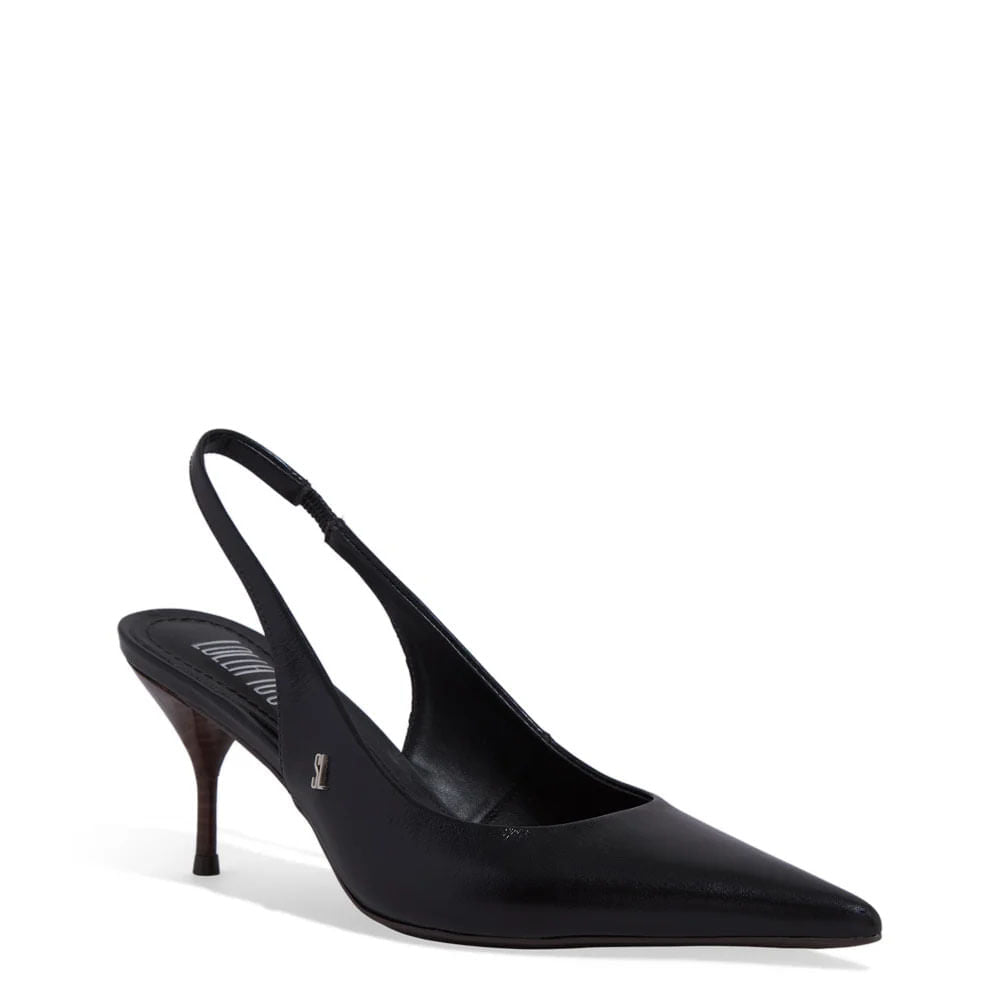 Scarpin Santa Lolla Preto Couro Slingback Salto Fino