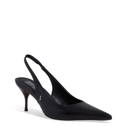 Scarpin Santa Lolla Preto Couro Slingback Salto Fino