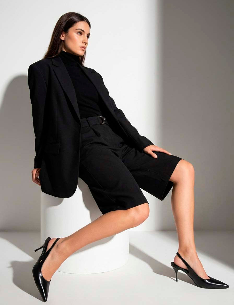 Scarpin Santa Lolla Preto Couro Slingback Salto Fino